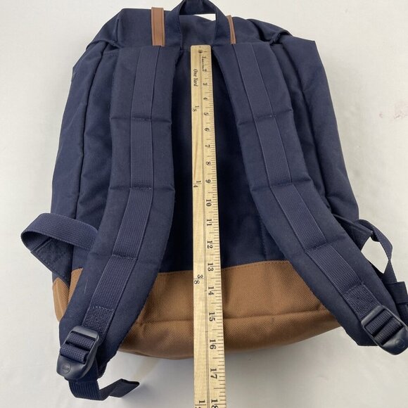 Herschel Retreat Backpack Top Load Navy Brown Canvas Padded Fleece Laptop Sleeve - Picture 3 of 10